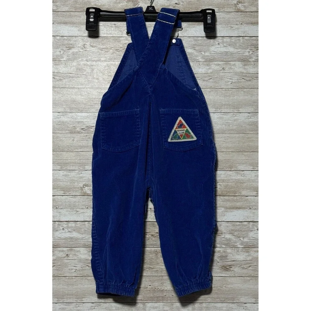 Vintage 90s OshKosh Bgosh Kennel Klub Blue Corduroy Overalls Made in USA Sz 3T